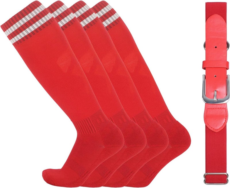 EDCYF Kids Baseball or Softball Socks and Belt Combo Set Softball Knee Socks High Tube Soccer Socks for Youth Boys Girls - Image 1
